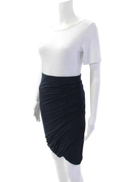 Frame Womens Side Rouched Detail Elastic Waist Pencil Skirt Dark Blue Size S