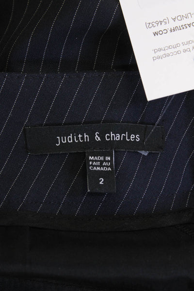 Judith & Charles Womens Wool Pinstriped Detail Pocketed Pants Black Size 2