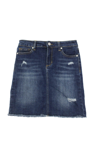 Joes Childrens Girls Denim Knee Length Raw Hem Skirt Blue Cotton Size 16