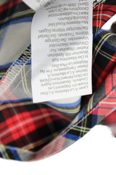 J Crew Womens Cotton Plaid Print Round Neck Puff Sleeve Blouse Red Size S