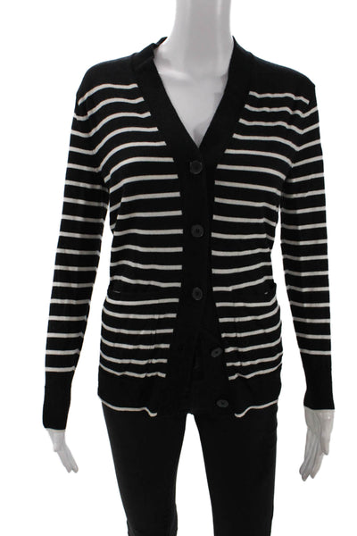 Madewell Womens Merino Wool Striped V-Neck Buttoned Cardigan Black Size XXS