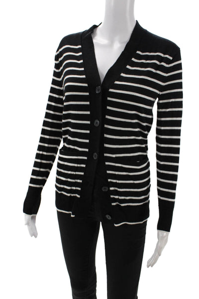 Madewell Womens Merino Wool Striped V-Neck Buttoned Cardigan Black Size XXS