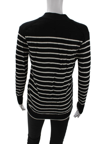 Madewell Womens Merino Wool Striped V-Neck Buttoned Cardigan Black Size XXS