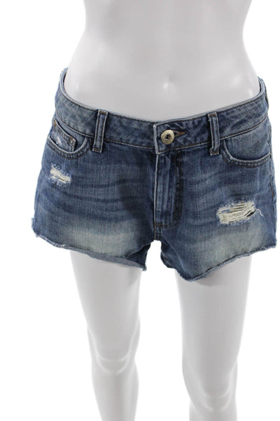 DL1961 Womens Cotton Distressed Detail Pocketed Denim Shorts Blue Size 28