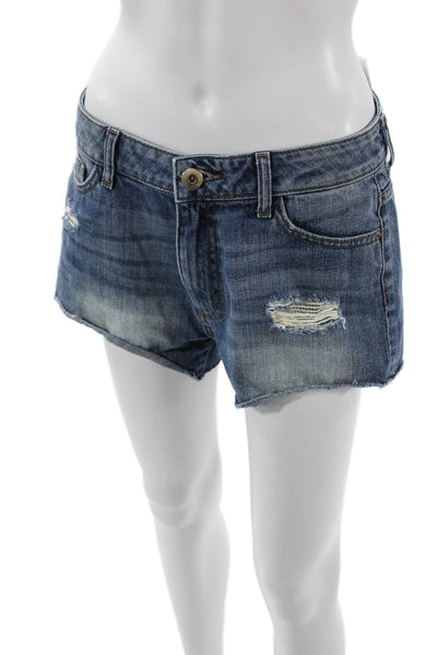 DL1961 Womens Cotton Distressed Detail Pocketed Denim Shorts Blue Size 28