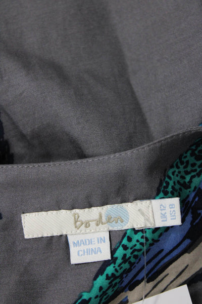 Boden Womens Graphic Print Pleated Neckline Short Sleeve Blouse Top Gray Size 8