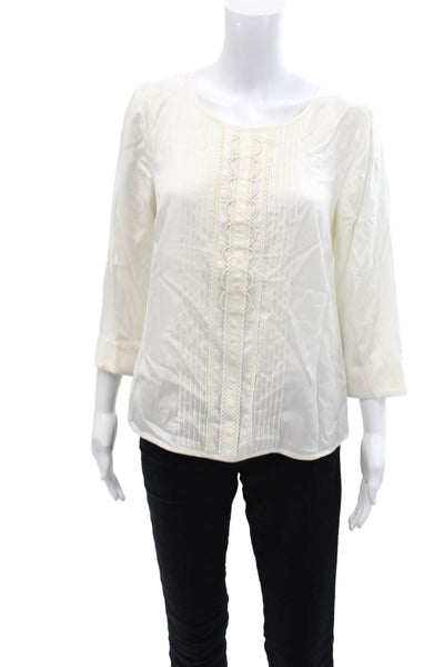 Boden Womens Pleated Detail Round Neck Quarter Sleeve Blouse Beige Size 8