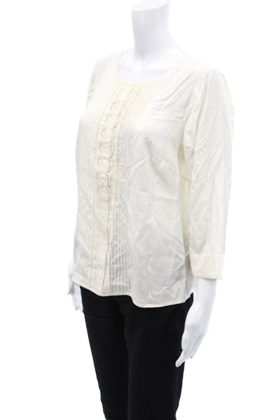 Boden Womens Pleated Detail Round Neck Quarter Sleeve Blouse Beige Size 8