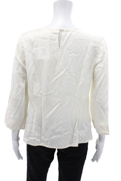 Boden Womens Pleated Detail Round Neck Quarter Sleeve Blouse Beige Size 8