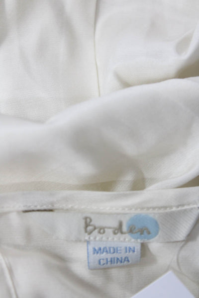 Boden Womens Pleated Detail Round Neck Quarter Sleeve Blouse Beige Size 8