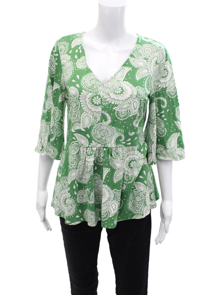 Boden Womens Floral Abstract Print Quarter Sleeve Blouse Top Green Size 8