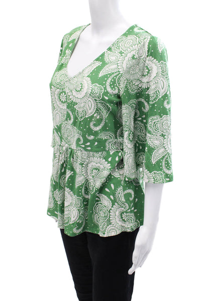 Boden Womens Floral Abstract Print Quarter Sleeve Blouse Top Green Size 8