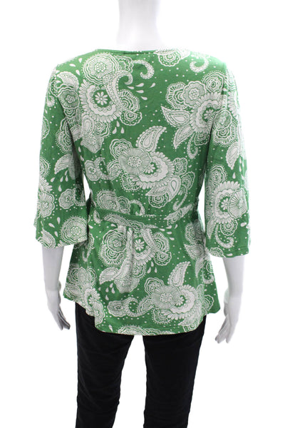 Boden Womens Floral Abstract Print Quarter Sleeve Blouse Top Green Size 8