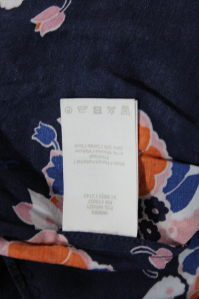 Boden Womens Floral Print Short Sleeve Ruched Neckline Blouse Navy Blue Size 10