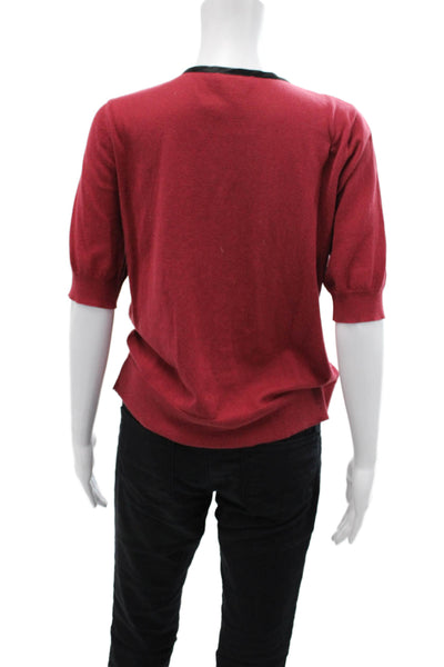 DKNY Womens Cotton Ruffle Detail Short Sleeve Open Front Cardigan Red Size M