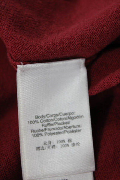 DKNY Womens Cotton Ruffle Detail Short Sleeve Open Front Cardigan Red Size M