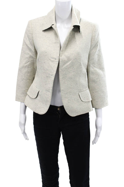 Lilah Womens Cotton Speckled Print Collared Open Front Blazer Jacket Size 10