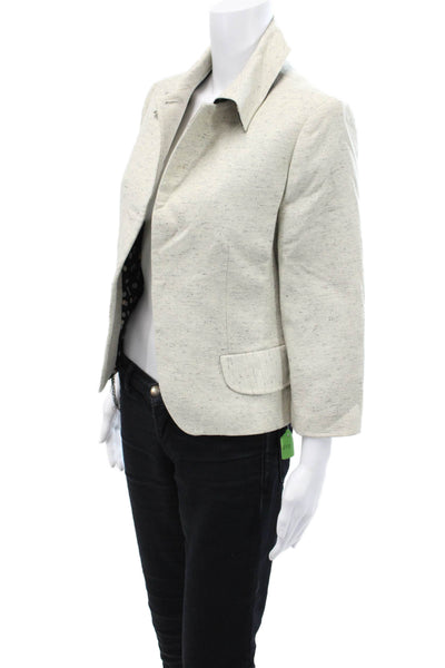 Lilah Womens Cotton Speckled Print Collared Open Front Blazer Jacket Size 10