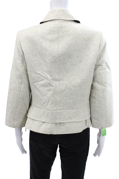 Lilah Womens Cotton Speckled Print Collared Open Front Blazer Jacket Size 10