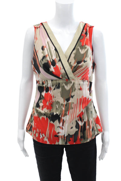 T Tahari Womens Abstract Print Sleeveless V-Neck Blouse Top Multicolor Size M