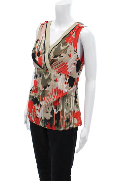 T Tahari Womens Abstract Print Sleeveless V-Neck Blouse Top Multicolor Size M