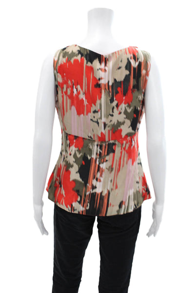 T Tahari Womens Abstract Print Sleeveless V-Neck Blouse Top Multicolor Size M