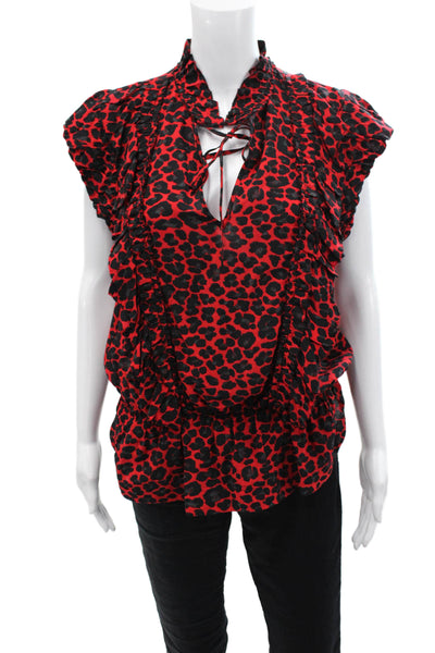 Zadig & Voltaire Womens Animal Print Pleated Detail Sleeveless Blouse Red Size M