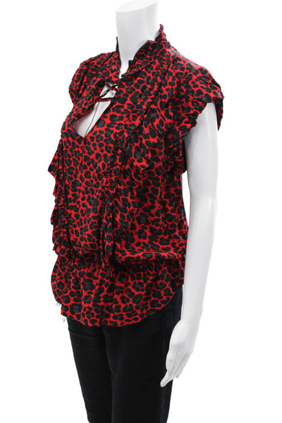Zadig & Voltaire Womens Animal Print Pleated Detail Sleeveless Blouse Red Size M