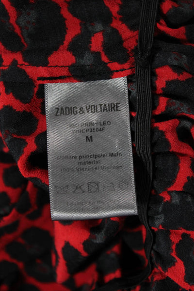 Zadig & Voltaire Womens Animal Print Pleated Detail Sleeveless Blouse Red Size M