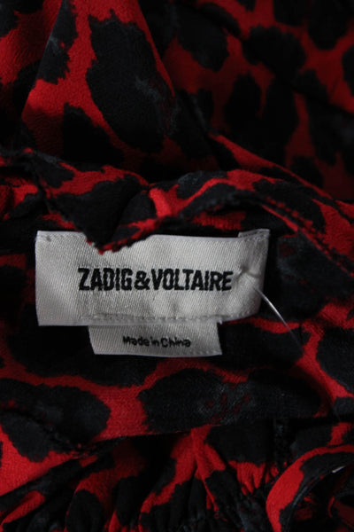 Zadig & Voltaire Womens Animal Print Pleated Detail Sleeveless Blouse Red Size M