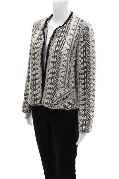 Drew Womens Cotton Woven Detail Pocketed Fringe Trim Jacket White Size M