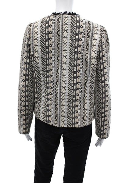 Drew Womens Cotton Woven Detail Pocketed Fringe Trim Jacket White Size M