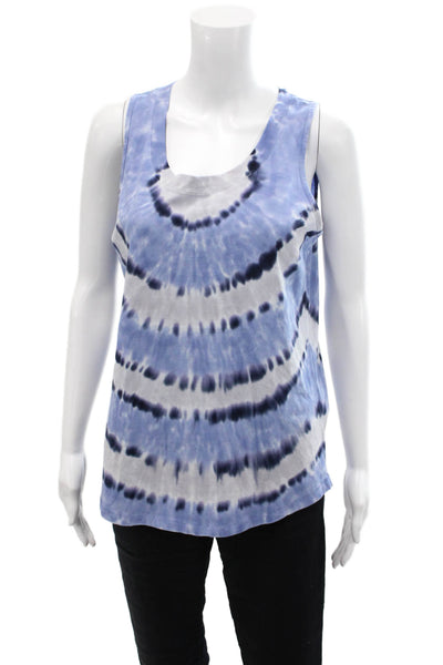 Leallo Womens Cotton Tie Dye Print Sleeveless Casual Tank Top Blue Size L