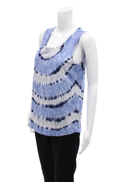 Leallo Womens Cotton Tie Dye Print Sleeveless Casual Tank Top Blue Size L