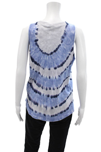 Leallo Womens Cotton Tie Dye Print Sleeveless Casual Tank Top Blue Size L
