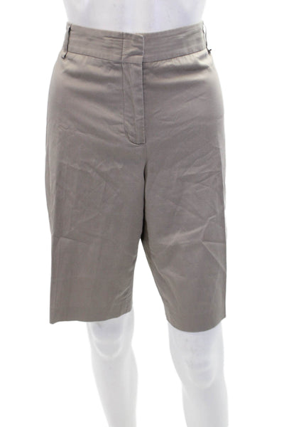 BCBG Max Azria Womens Cotton Mid-Rise Zip Khaki Shorts Beige Size 12