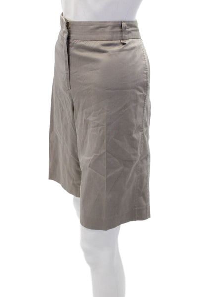 BCBG Max Azria Womens Cotton Mid-Rise Zip Khaki Shorts Beige Size 12