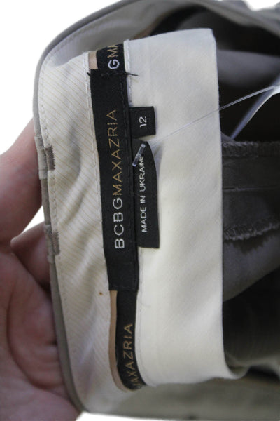 BCBG Max Azria Womens Cotton Mid-Rise Zip Khaki Shorts Beige Size 12