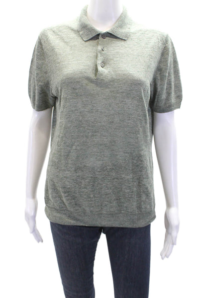 Gran Sasso Womens Short Sleeve Linen Collared Button Up Polo Green Size 48