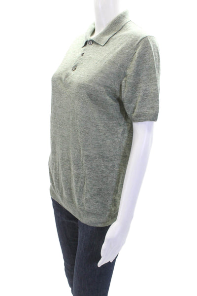 Gran Sasso Womens Short Sleeve Linen Collared Button Up Polo Green Size 48