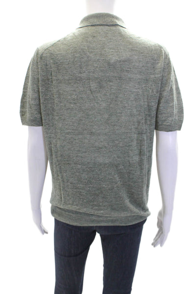 Gran Sasso Womens Short Sleeve Linen Collared Button Up Polo Green Size 48