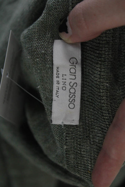Gran Sasso Womens Short Sleeve Linen Collared Button Up Polo Green Size 48