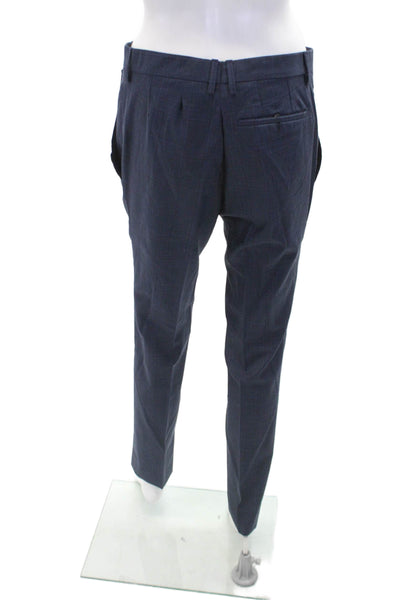 Lanvin Womens Wool Flat Front Plaid Straight Leg Slacks Blue Size 48