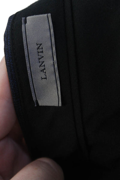 Lanvin Womens Wool Flat Front Plaid Straight Leg Slacks Blue Size 48