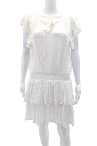 Surf Gypsy Womens Short Sleeve Keyhole Knit Tiered Dress White Size Medium
