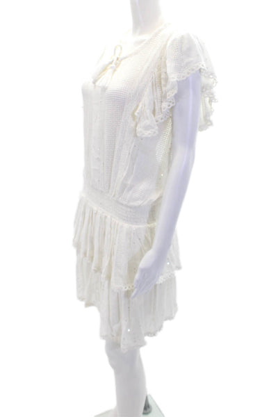 Surf Gypsy Womens Short Sleeve Keyhole Knit Tiered Dress White Size Medium