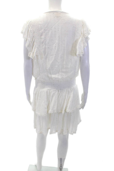 Surf Gypsy Womens Short Sleeve Keyhole Knit Tiered Dress White Size Medium