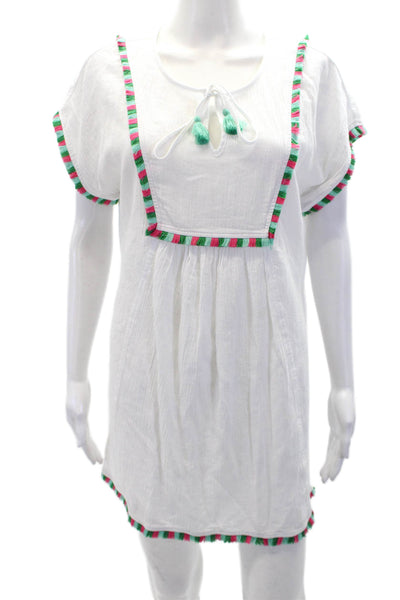 J Crew Womens Short Sleeve Striped Fringe Mini Dress White Cotton Size 2XS
