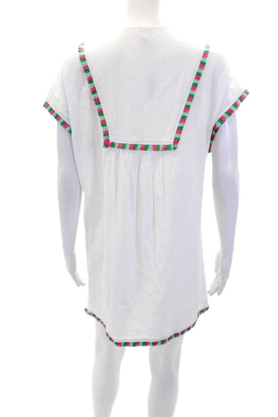 J Crew Womens Short Sleeve Striped Fringe Mini Dress White Cotton Size 2XS