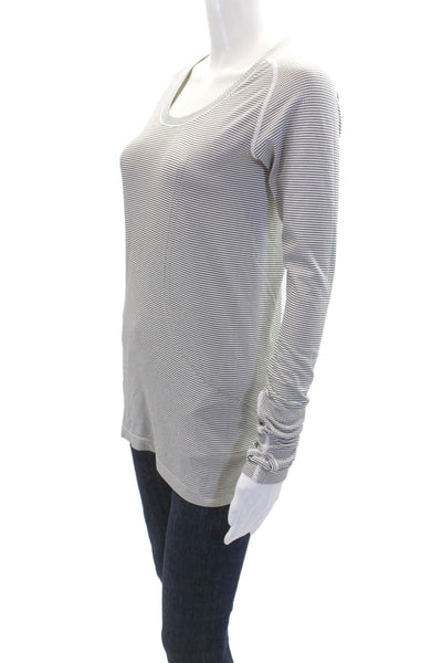 Lululemon Womens Striped Round Neck Long Sleeve Activewear Top White Size 4